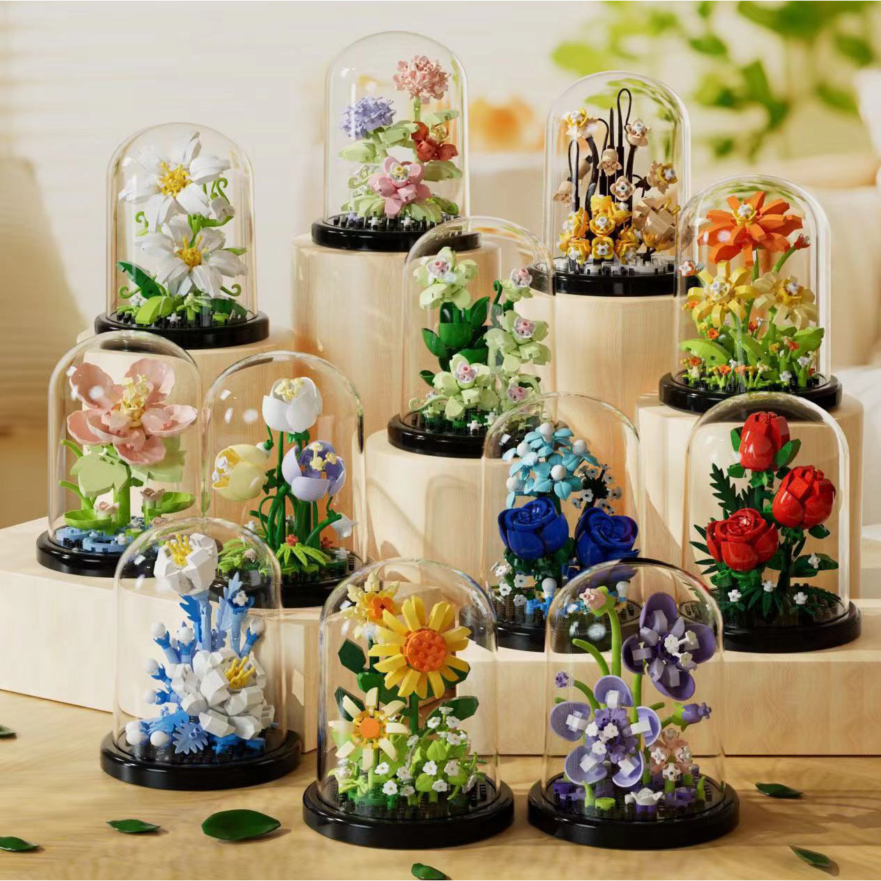 [Wholesale generation] Valentine's Day simulation flower immortal hibiscus flower building blocks compatible with Lego assembled gift cross-border