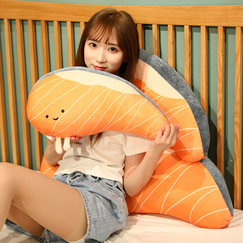 Creative ins Japanese cute cartoon salmon pillow plush toy sofa cushion sleeping pillow for girls