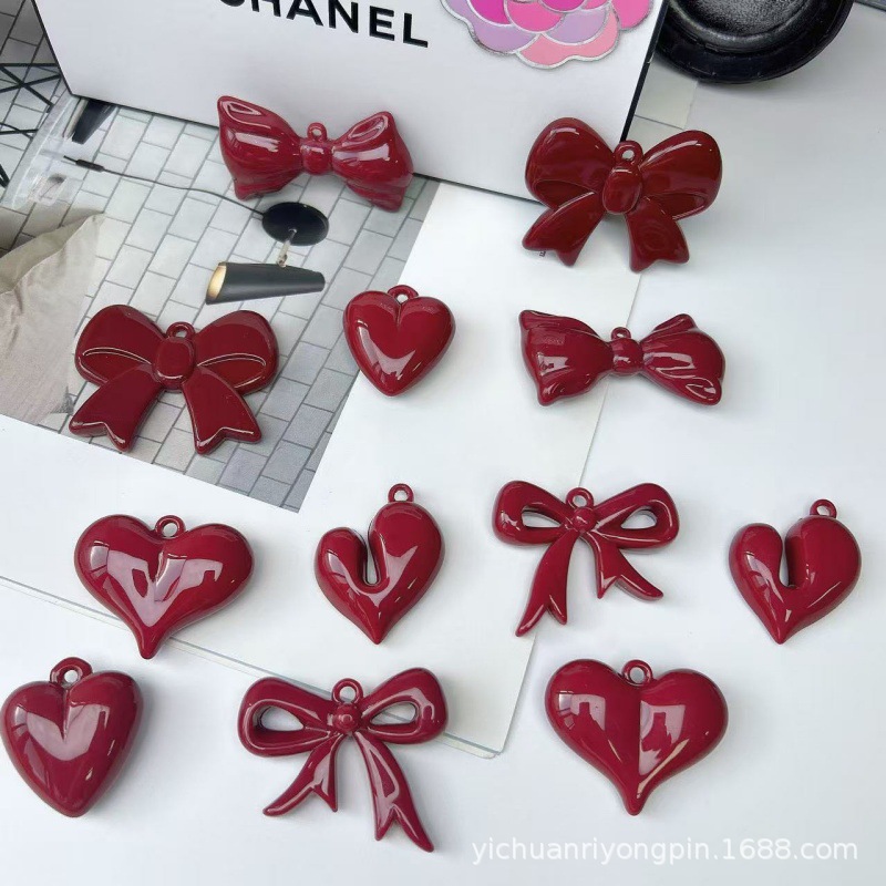 秋冬新款烤漆立体带吊蝴蝶结领结爱心吊坠饰品diy包挂件材料配件