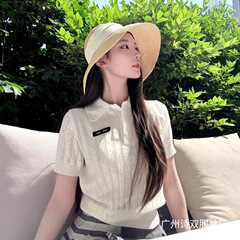南油高定套头针织polo衫短袖女t恤2025新款减龄修身显瘦镂空上衣