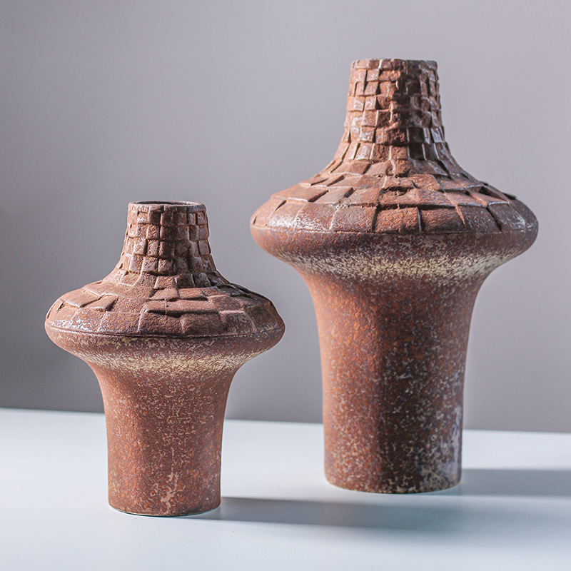 Le Meng Wabi-Sabi Style Ceramic Vase Zen Pottery Jar Rustic Pottery Ornament Homestay Hotel Dried Flowers Simple Holiday Gift