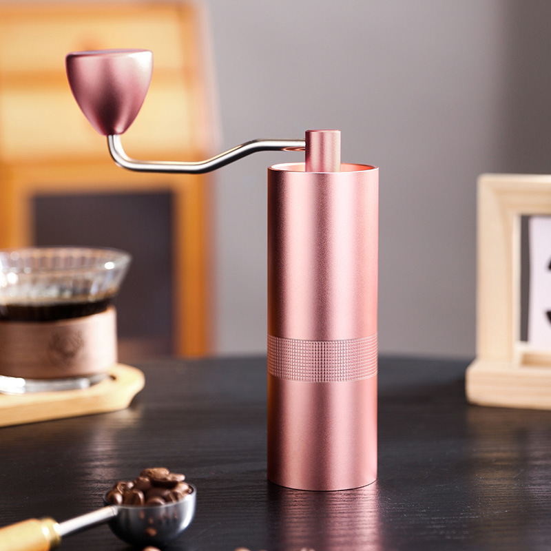 Hochwertige manuelle Kaffeemühle mit 7-Sterne-Edelstahlmahlwerk – tragbare Handkurbelmühle, einstellbarer Mahlgrad, Roségold, inklusive Geschenkbox_voghion.com