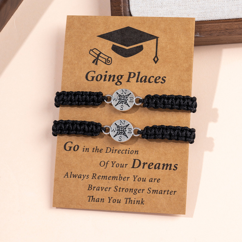 Cross-Border Hot Selling Graduation Season Bracelet European and American Retro Compass Bracelet Chinese Knot Braided Compass Bracelet Set