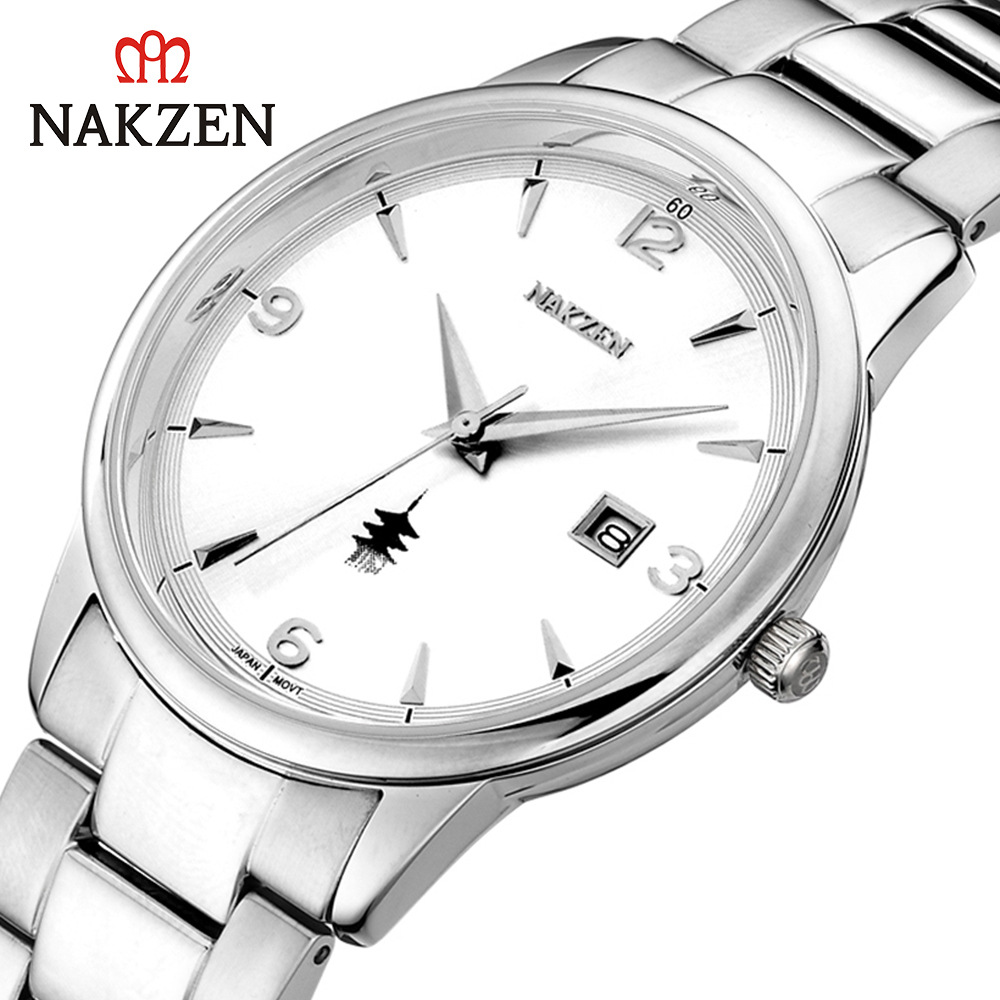 Famosa ciudad antigua NAKZEN1006 nuevo cinturón de acero simple movimiento cuarzo reloj conmemorativo del regalo negocio calendario los hombres