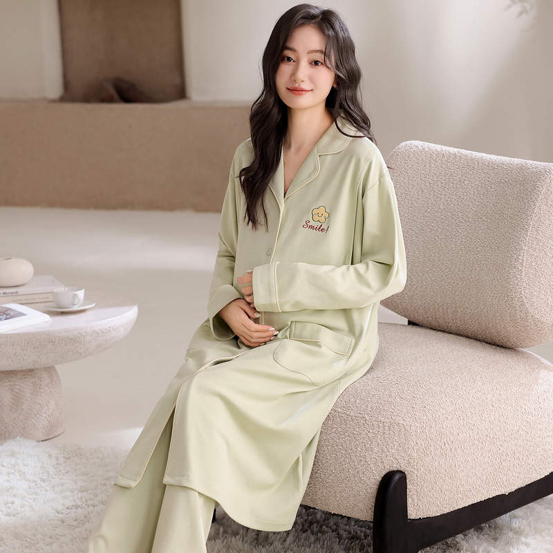 100% Pure Cotton Maternity Wear Spring and Autumn Long Dress Long Pants Maternity Pajamas Postpartum Nursing Loungewear