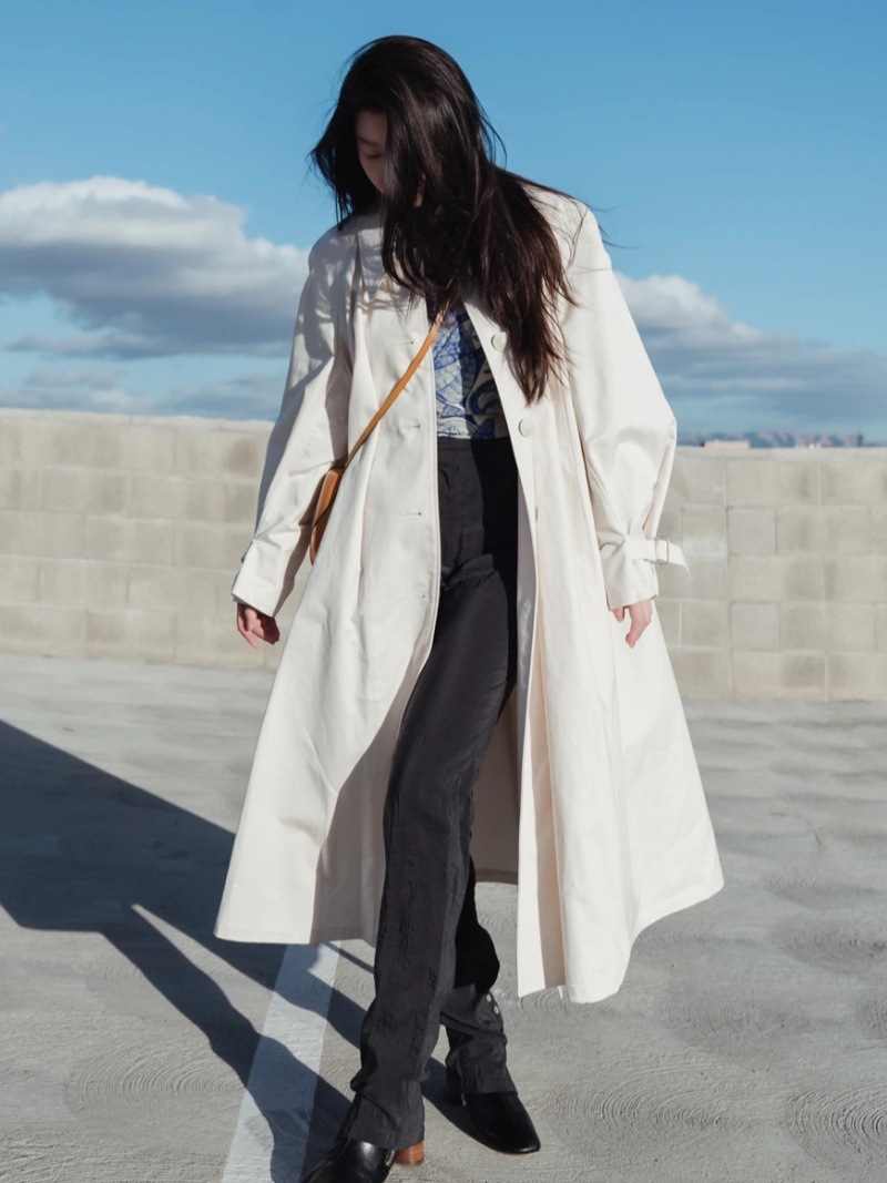 ロンメイ ルーズロングコットンリネンウインドブレーカー レディース 2025 初秋新作 LEMスタイル シンプルラペルシングルブレストジャケット