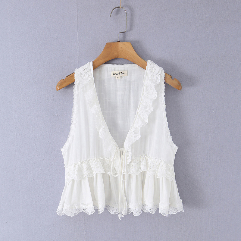European and American Wholesale 2026 Summer New Women's V-Neck Beaded Lace-Up Sleeveless Shirt U21-14108 European and American Wholesale 2026 Summer New Women's V-Neck Beaded Lace-Up Sleeveless Shirt U21-14108