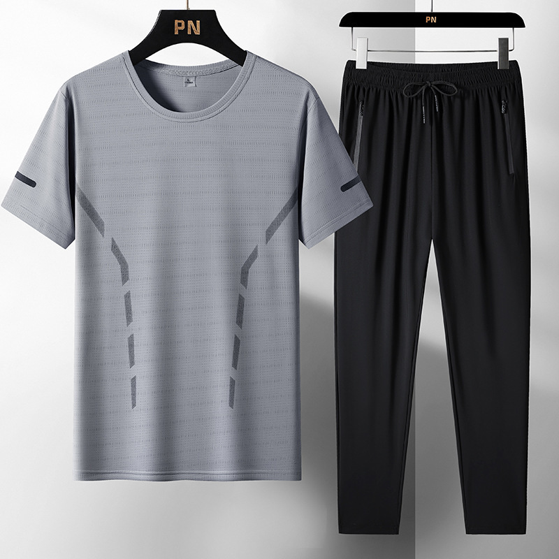 24 verano hielo seda seco rápido juego de camiseta de hielo de manga corta pantalones cortos de secado rápido deportivo dos piezas set fábrica en vivo al por mayor