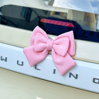 Rear Bow Decoration Pendant: Car ornaments - pink-double-layer-big-bow