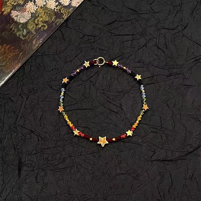 New Chinese Style Star Colorful Wax Thread Braided Bracelet Unique Niche Design Bracelet Cold and Sweet Bracelet for Women