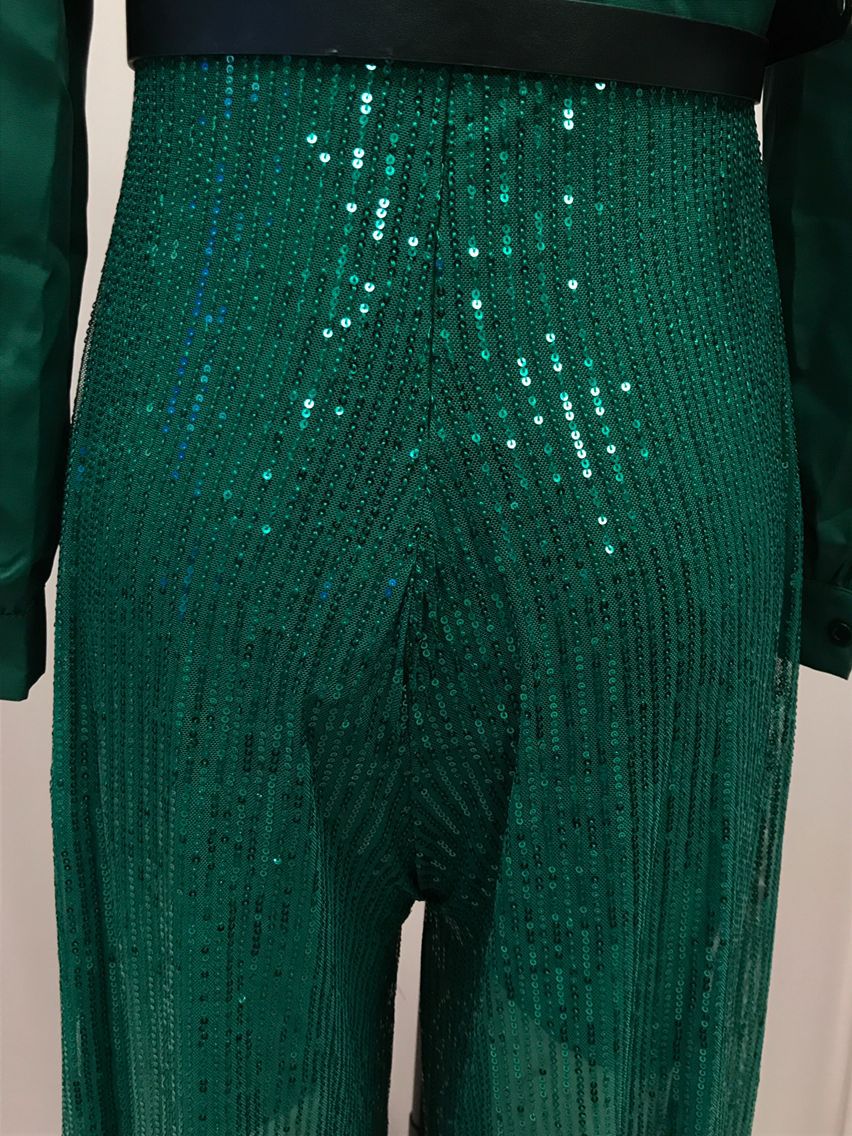 Elegant Women's Jumpsuit With Sequin Detail And V-neck Design_voghion.com