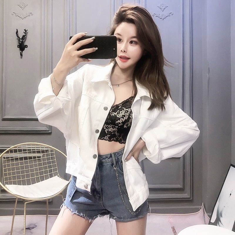 白色牛仔短外套女春秋季新款韩版短款夹克时尚宽松百搭小众上衣潮|undefined