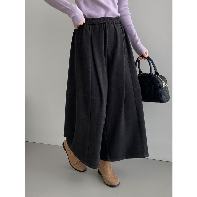 【Special Offer, No Returns or Exchanges】Korean Style Thick Elastic Waist Woolen Wide-Leg Cropped Pants for Women, Straight-Leg Pants 5067