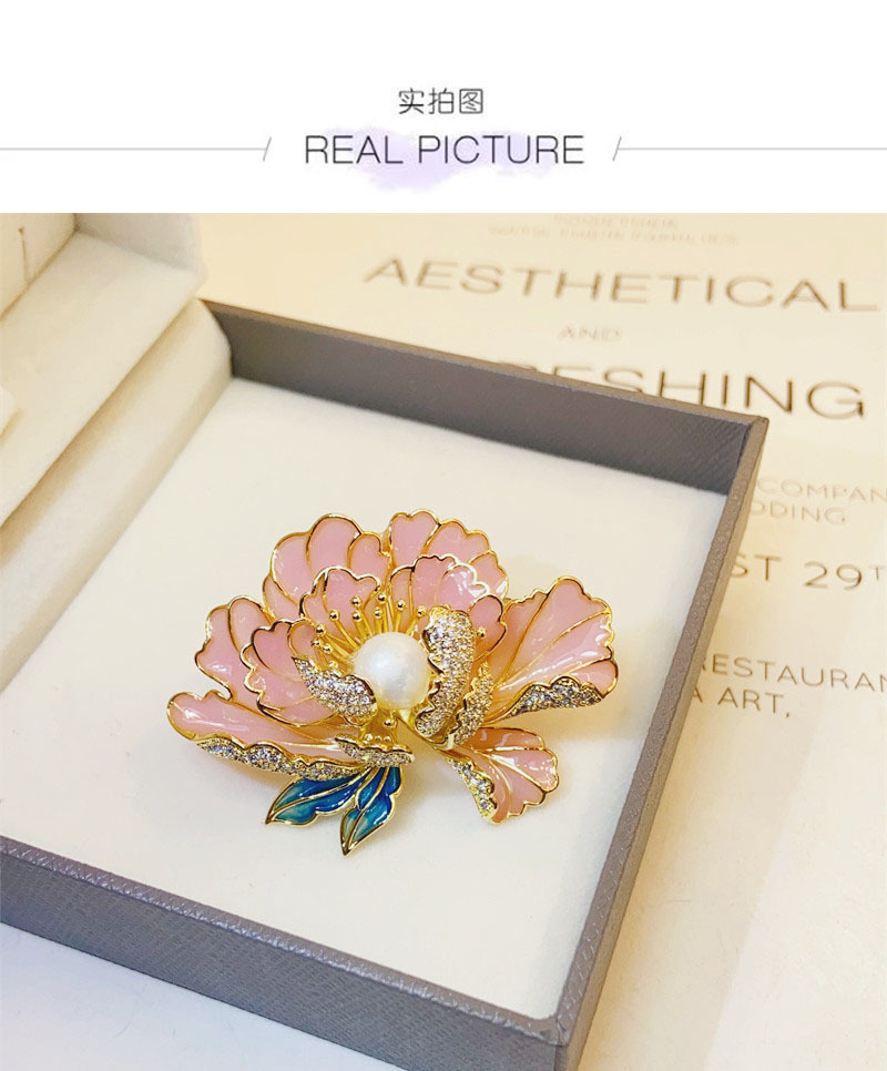 Classical Enamel Peony Flower Brooch Natural Freshwater Pearl Exquisite High-grade Chinese Style Cheongsam Hanfu Accessories Pin