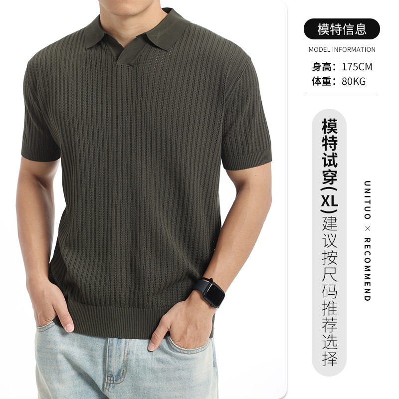 Hombres lujosos de lujo ligero de alto nivel de sensación de pozo polo camiseta de manga corta hombre transfronteriza casual camiseta de cuello de gaviota camiseta superior