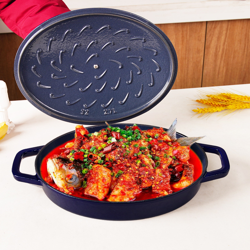 Little Happiness 32cm olla de esmalte de hierro fundido olla de mariscos estofado olla doméstica multifuncional sin recubrimiento