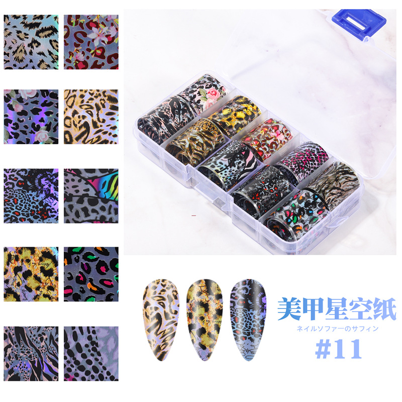 2021 nueva transferencia de Arte de uñas cielo estrellado papel mármol Flor Mariposa patrón de serpiente uñas pegatina de transferencia de cielo estrellado