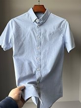 品牌撤柜剪标男装浅灰色短袖衬衫夏季制扣尖领深咖透气通勤短衬衣