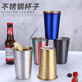 跨境304不锈钢防烫水杯奶茶杯 现货创意家用便携吸管杯带盖咖啡杯