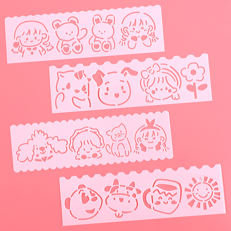 かわいいアニメの透かし彫りの手の新聞のテンプレートの子供の小学生の絵のテンプレートの手帳のdiyの絵の定規のセット|undefined