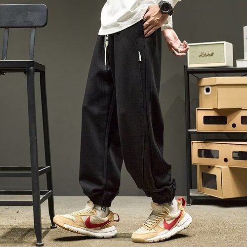 Grey men's spring and autumn loose tie-down pants American streetwear brand long pants sports pants men's autumn casual pants