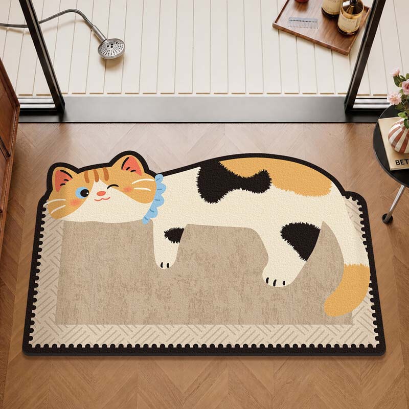 Cartoon cat bathroom mat, high-end, washable, water-absorbent, non-slip mat, home bathroom diatomite floor mat
