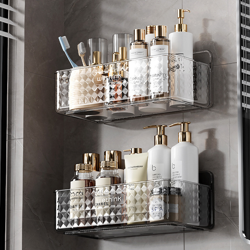 Estantes colgantes en la pared del baño, estantes de aseo, estantes de almacenamiento de cosméticos de lujo ligero nórdico sin perforación en la pared