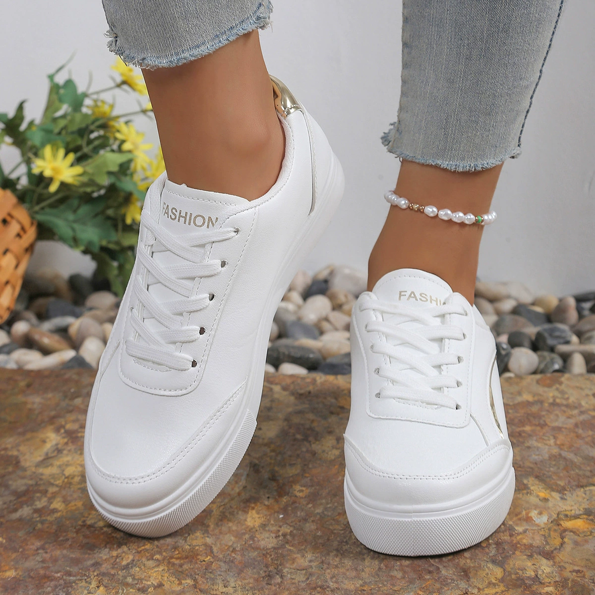 Белые женские кроссовки весна-осень 2025, кожаные, водонепроницаемые, повседневные, спортивные, с мягкой нескользящей подошвой, универсальные.