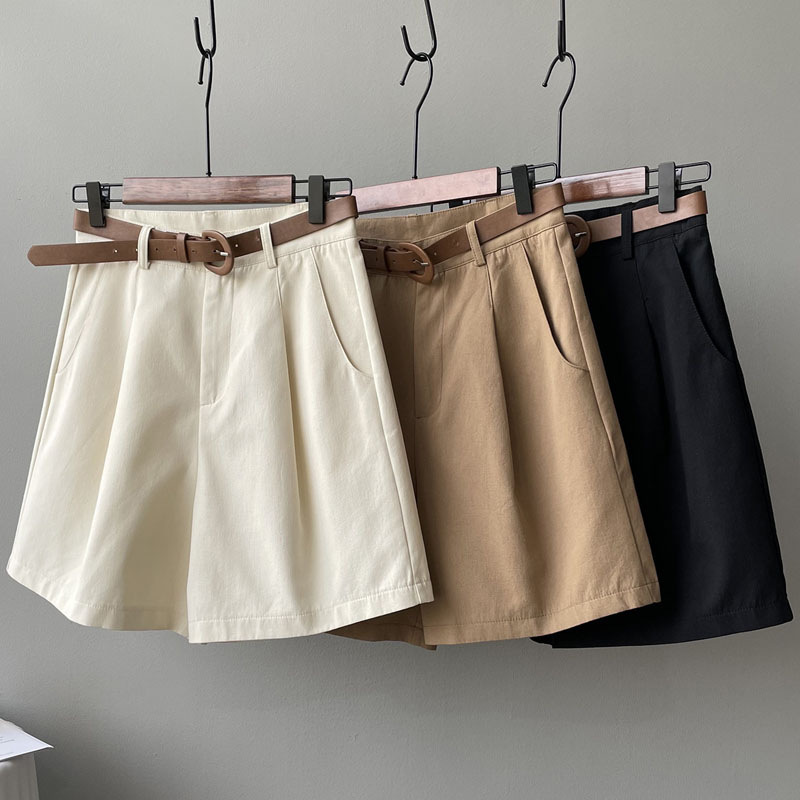 khaki Workwear Shorts Women's Summer Thin High Waist Slimming Loose Wide-leg Mid-length Pants Casual Suit Trendy Pants