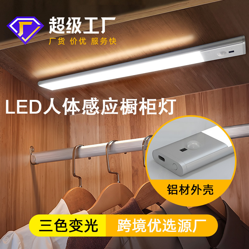 跨境人体感应灯人来即亮led充电式长条橱柜衣柜楼梯感应小夜灯|undefined