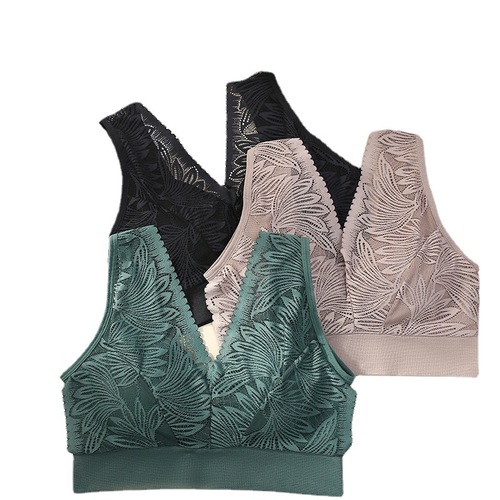 Middle-aged and elderly women's lace bra without rims vest style mother's bra gathered anti-sagging anti-exposure chest wrap