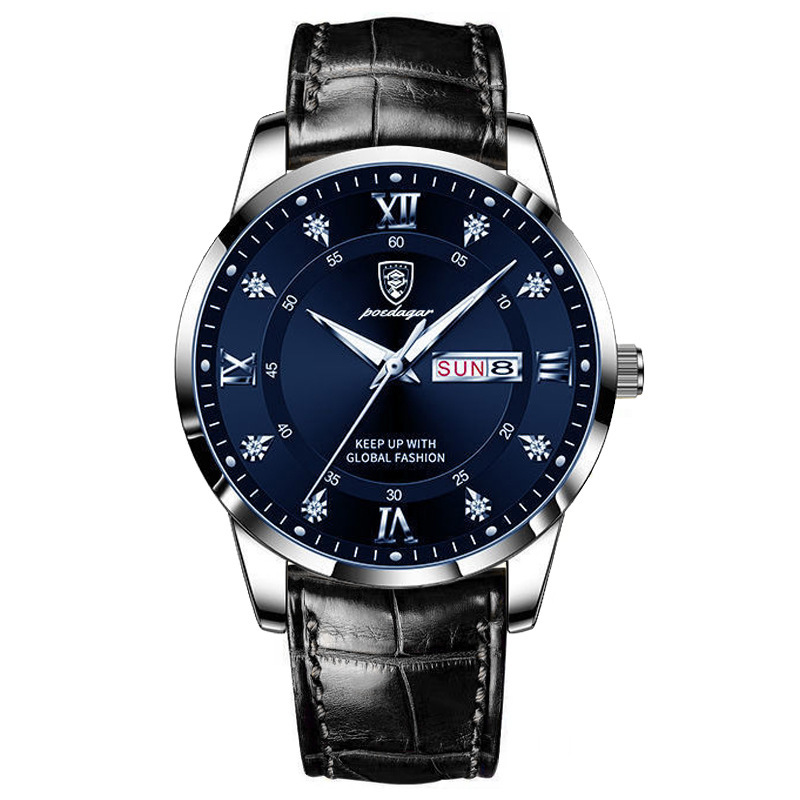 Swiss Brand Waterproof Luminous New Men's Watch with Leather Strap Quartz Watch Live Streaming Dropshipping