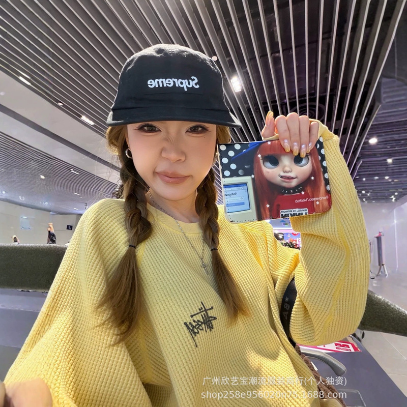 stu26SS Autumn New Style Chicken Yellow Waffle Embroidery American Casual White-Enhancing Round Neck Raglan Long Sleeve Women's Top stu26SS Autumn New Style Chicken Yellow Waffle Embroidery American Casual White-Enhancing Round Neck Raglan Long Sleeve Women's Top