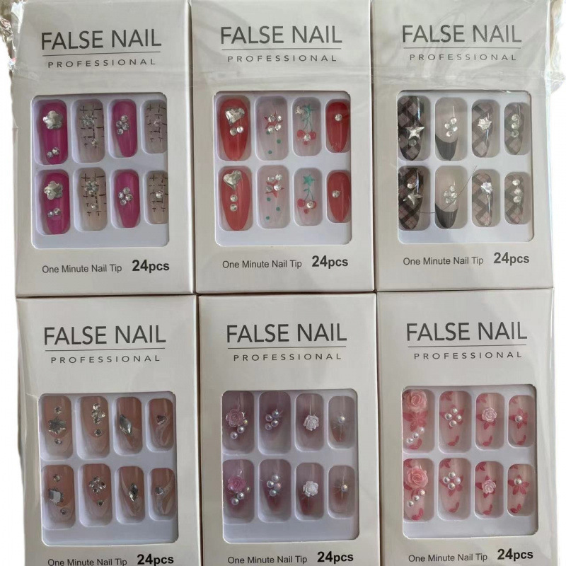 New Wear Armor 24 Boxed Nail Armor Almond Armor Multi-diamond Nail Stickers Fake Fingers Cross-border Wholesale