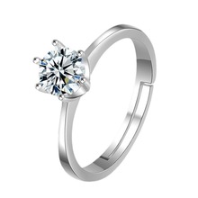 经典皇冠戒指 六爪镶锆石开口戒指 女韩版时尚仿真钻戒情侣戒指