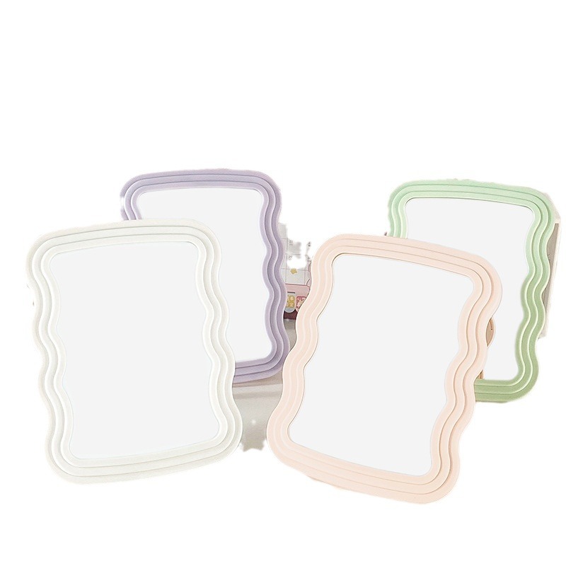 Espejo de maquillaje ondulado de maquillaje de niñas macarrón de alto valor espejo de dormitorio de oficina portátil colgar espejo