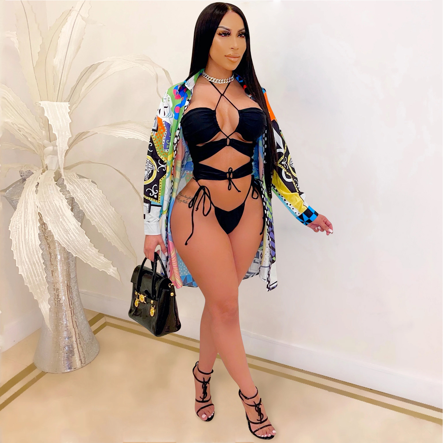 C5073 precio especial sin reembolso sin cambio, cuidado con la moda europea y americana transfronteriza ropa de mujer de verano chaqueta de playa traje de baño