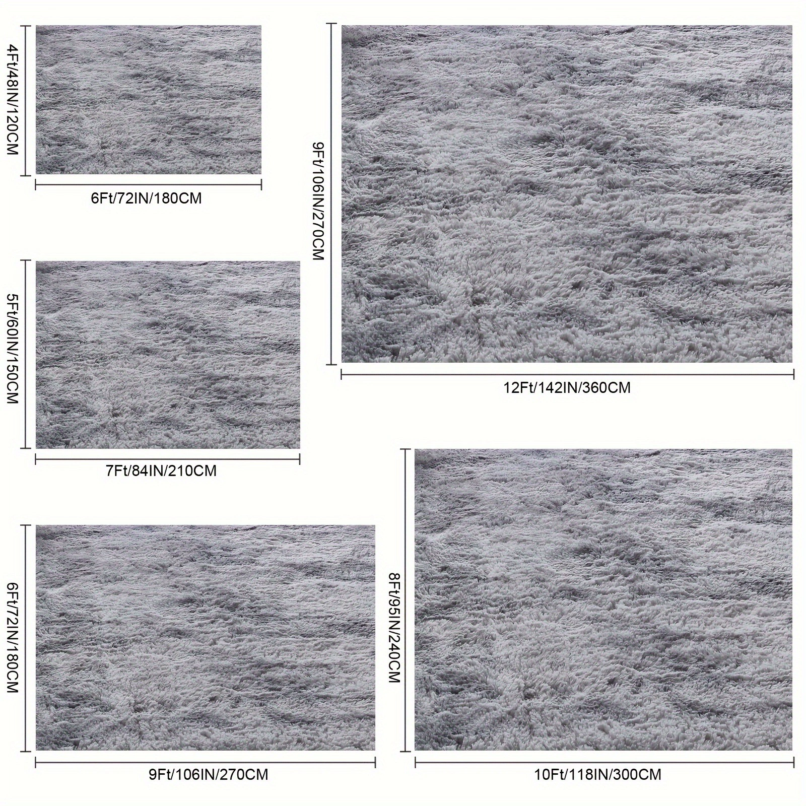 1pc Super Soft Thickened Fluffy Tie Dye Light Gray Area Rug
