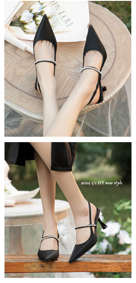 Giày sandal nữ bít mũi mũi nhọn gót mảnh quai ngang đính đá, gót 6–8 cm — Màu mơ, Màu vàng nhạt, Màu đen chi tiết 11