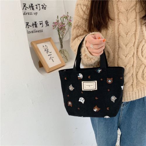 11262 Japanese embroidered cat handbag Korean style literary cute lunch bag working student small handbag