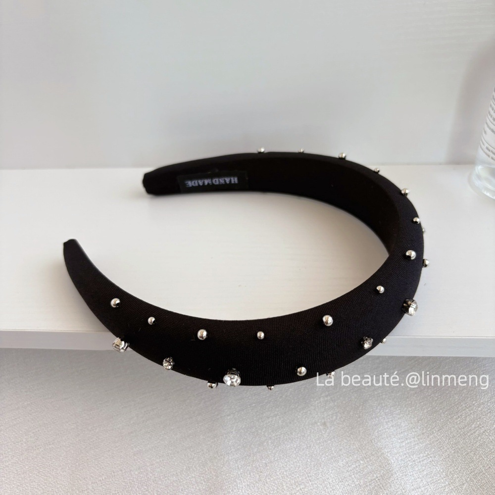 Diadema superior de cráneo alto Diadema de fragancia pequeña negra de alta calidad Diadema de estilo perla coreana arco simple cueva para el cabello accesorios para el cabello femenino