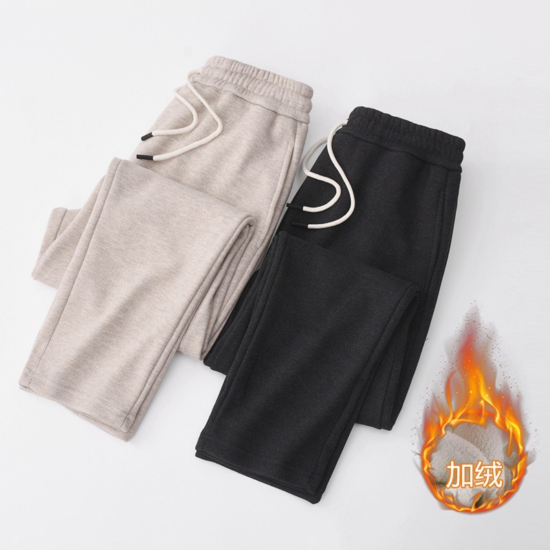 Sheep Wool Lyocell High-end Quality Autumn and Winter Double Heat Gathering Warm fleece-lined Straight Casual Trousers for Men