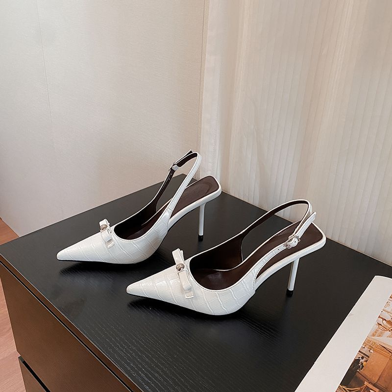 2026 Spring and Autumn New Style Pointed Toe Shallow Bowknot Closed-Toe Sandals with Thin Heels, Crocodile Pattern, Black Sexy High Heels for Women