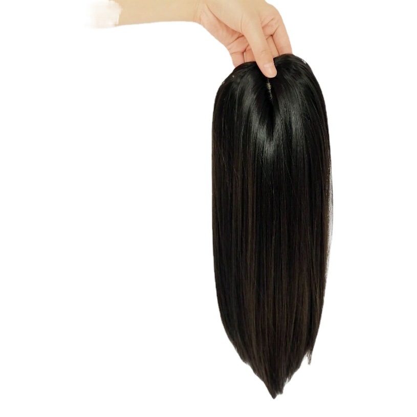 Pieza de peluca artificial negro de longitud media pelo recto cabeza pieza de reemplazo de cabello hembra pelo blanco que cubre pieza de peluca transpirable fabricante en stock