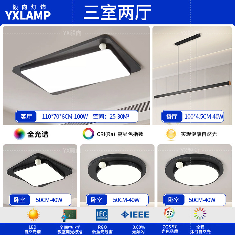 Luz de techo minimalista italiana sala de estar luz principal LED atmósfera creativa simple negro de alto nivel protección de ojos lámpara de dormitorio principal