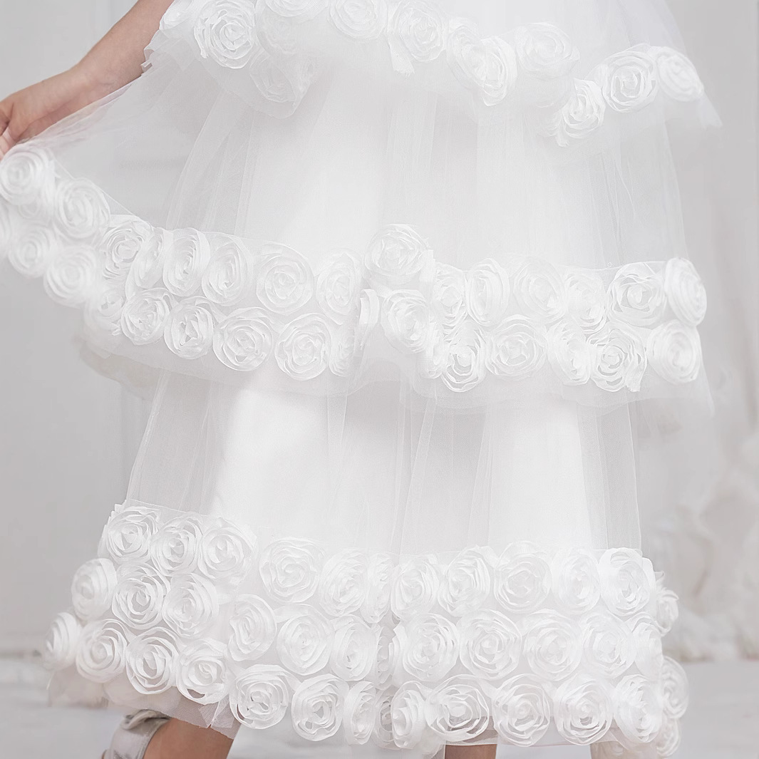 Vestido transfronterizo, vestido de princesa, falda de malla de un hombro, vestido de fiesta de niña de tela forjada, traje de interpretación de piano, falda de pastel