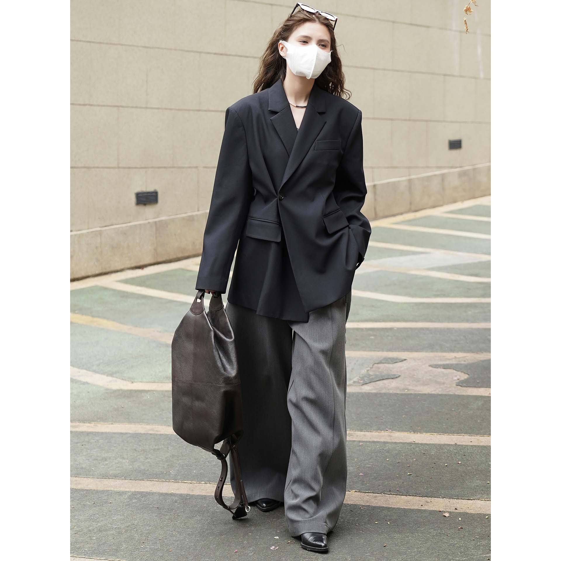 Xuman's New Winter Korean-style Fashionable Design Jacket With Diagonal Placket Back Slit, Loose Fit, Elegant And_ecoleips.com