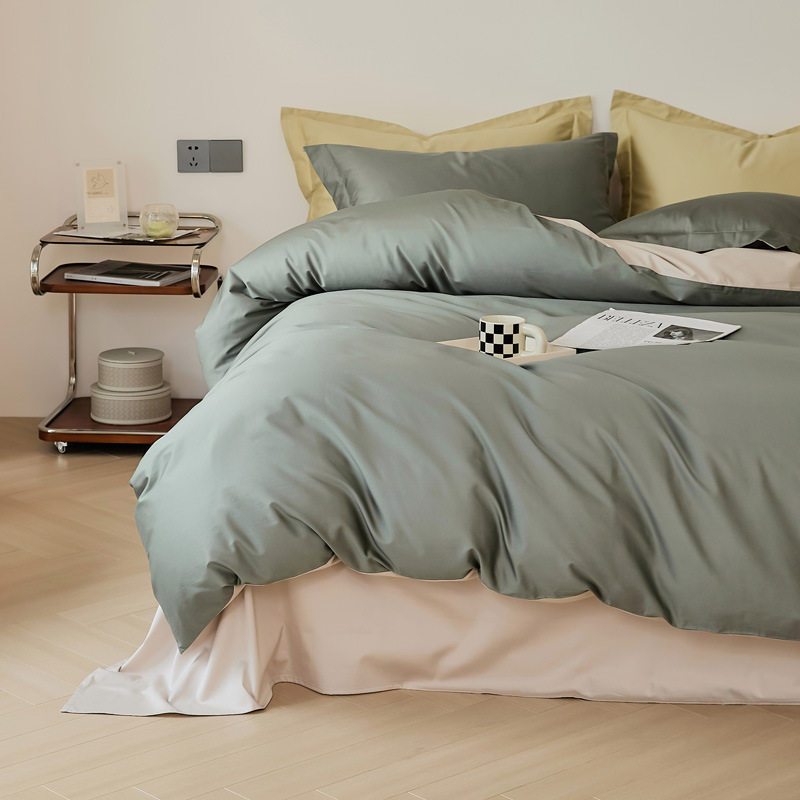 100S algodón de lujo ligero conjunto de cuatro piezas de algodón largo doble color puro estilo nórdico cuatro piezas de algodón puro colchón de cama gaza