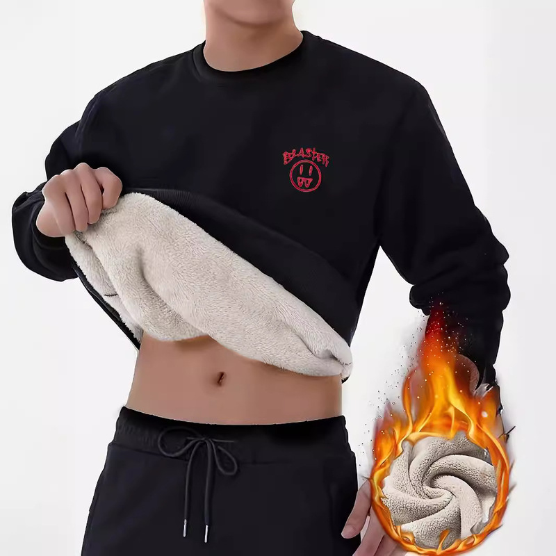 Cross-border Fashion Brand for Autumn and Winter Heavy Vintage Men's Crewneck Thick Cotton T Loose American Sweat Printed Long Sleeve Top