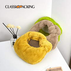 Autumn/Winter Trend Minimalist Monochrome Makeup Bag Shoulder Portable Dumpling Bag Skincare Plush Storage Bag Handheld Fluffy Bag